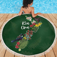 Kia Ora New Zealand Floral Beach Blanket Sage Green LT7 - Polynesian Pride