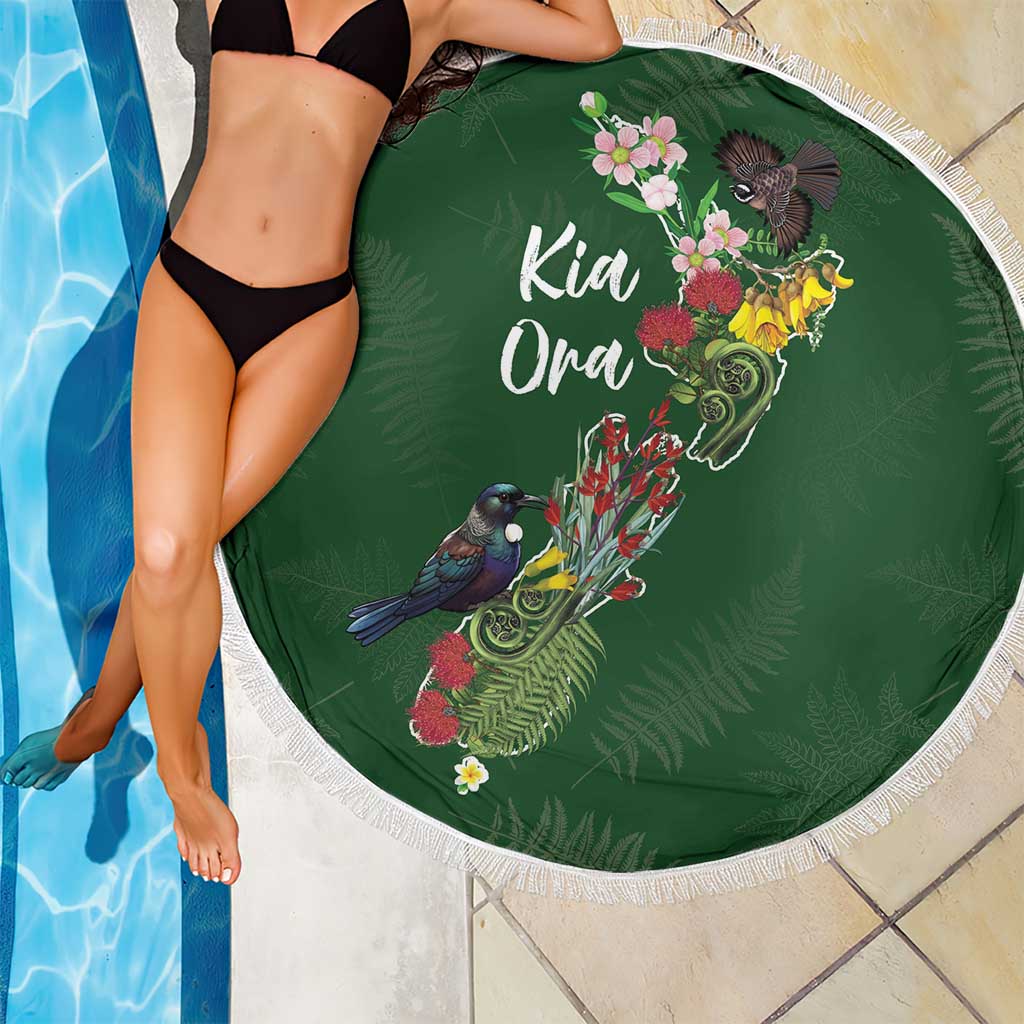 Kia Ora New Zealand Floral Beach Blanket Sage Green LT7 - Polynesian Pride