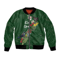 Kia Ora New Zealand Floral Personalized Bomber Jacket Sage Green LT7 Unisex Sage Green - Polynesian Pride