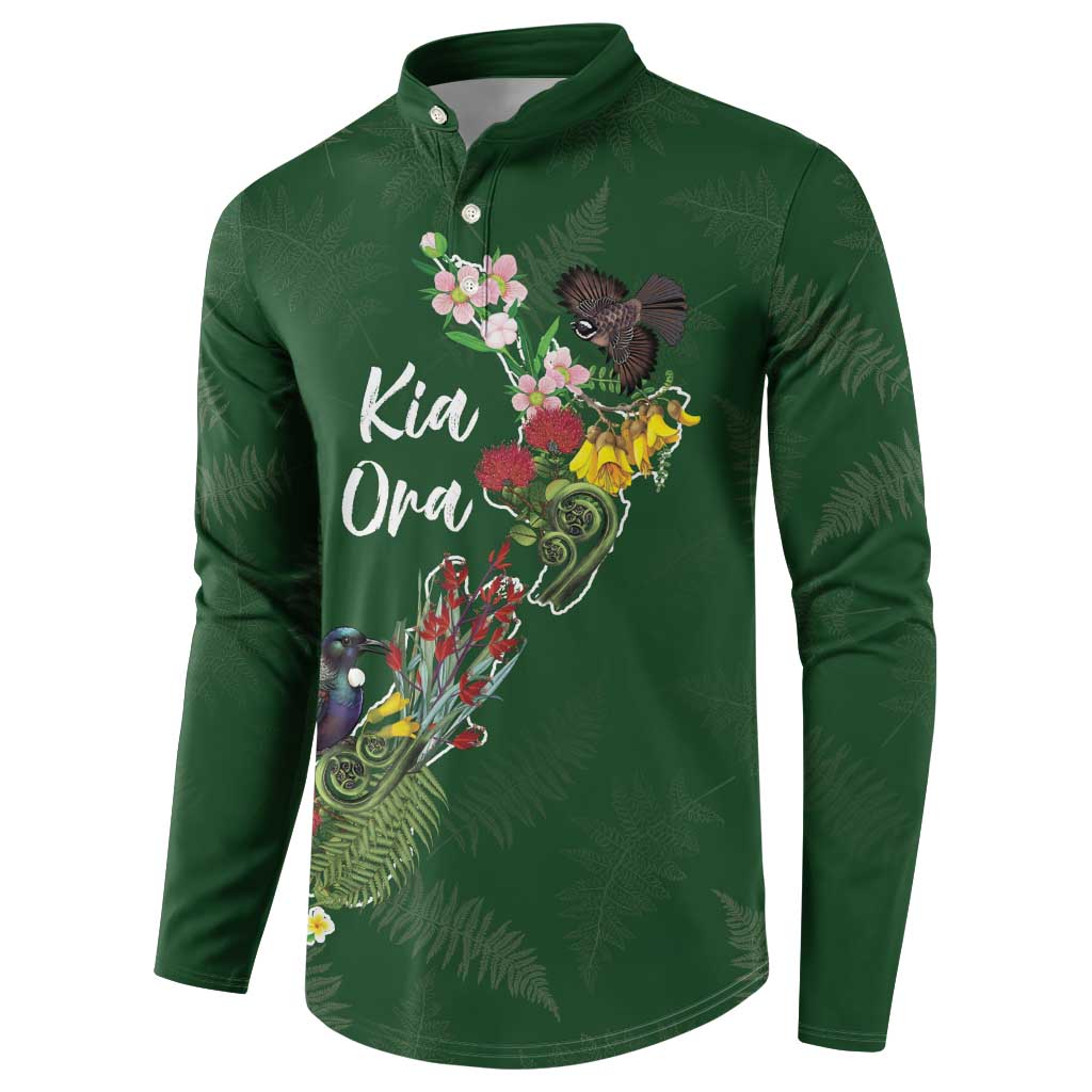 Kia Ora New Zealand Floral Personalized Button Sweatshirt Sage Green LT7 - Polynesian Pride