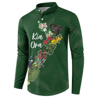 Kia Ora New Zealand Floral Personalized Button Sweatshirt Sage Green LT7 - Polynesian Pride