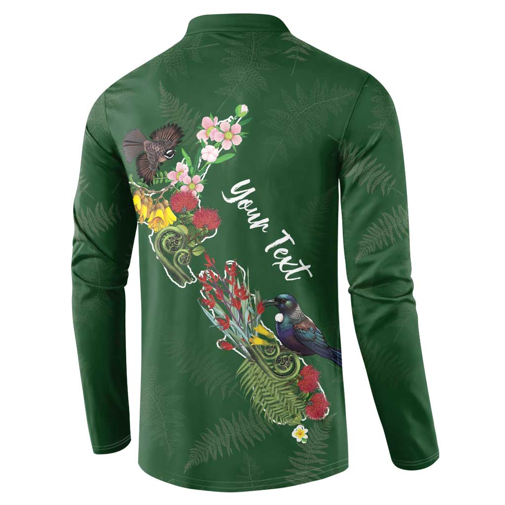 Kia Ora New Zealand Floral Personalized Button Sweatshirt Sage Green LT7 - Polynesian Pride
