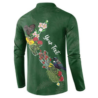 Kia Ora New Zealand Floral Personalized Button Sweatshirt Sage Green LT7 - Polynesian Pride