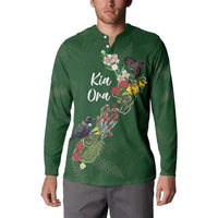 Kia Ora New Zealand Floral Personalized Button Sweatshirt Sage Green LT7 - Polynesian Pride