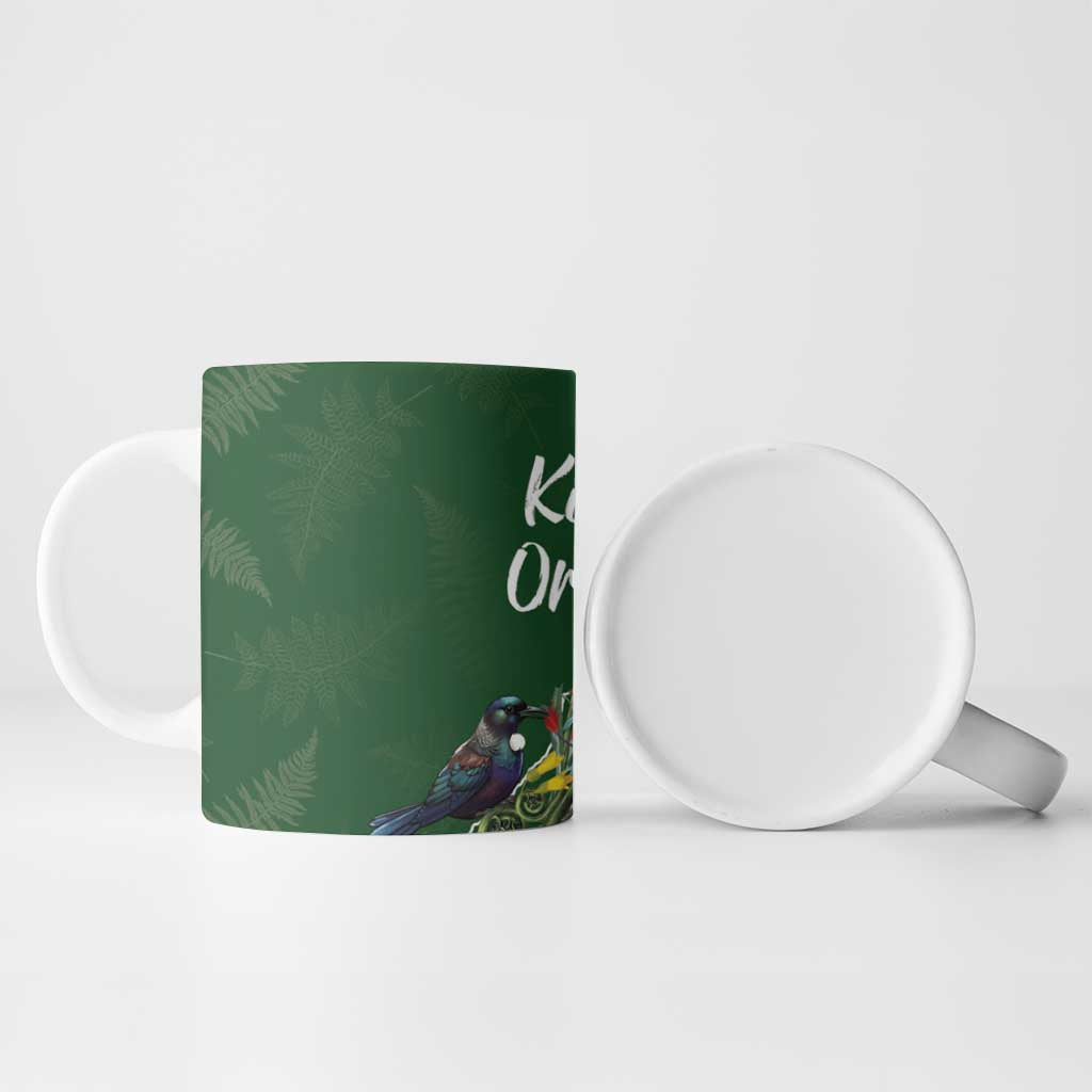 Kia Ora New Zealand Floral Ceramic Mug Sage Green LT7 - Polynesian Pride