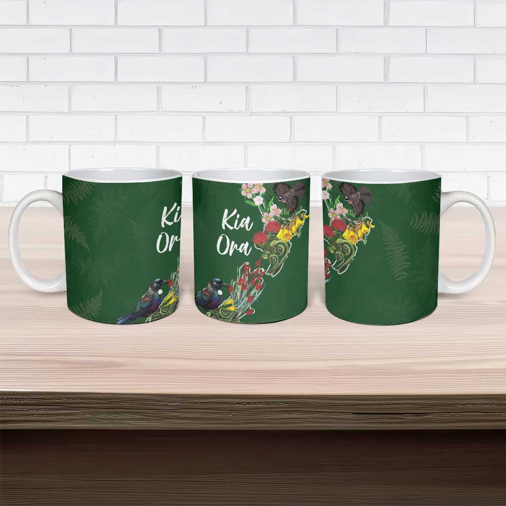 Kia Ora New Zealand Floral Ceramic Mug Sage Green LT7 - Polynesian Pride