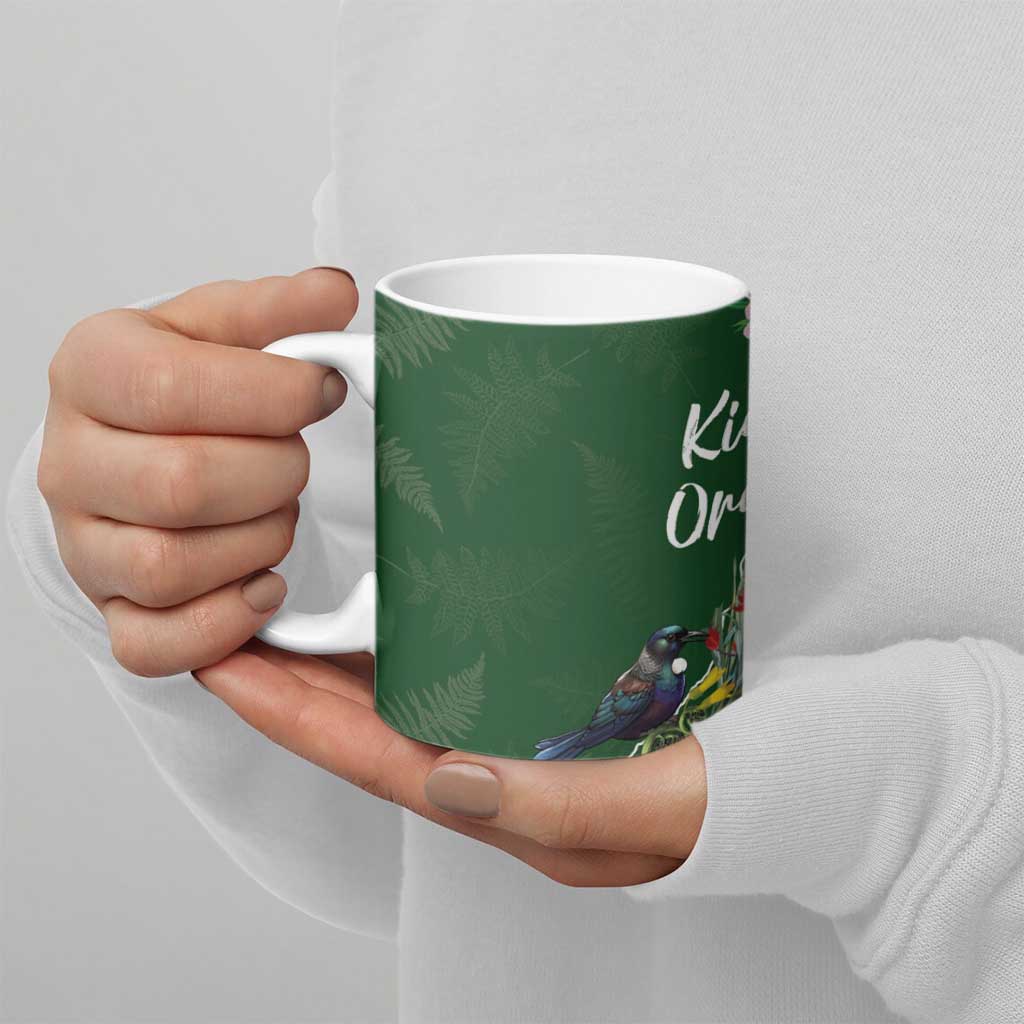Kia Ora New Zealand Floral Ceramic Mug Sage Green LT7 - Polynesian Pride
