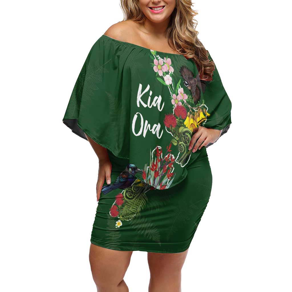 Kia Ora New Zealand Floral Personalized Off Shoulder Short Dress Sage Green LT7 Women Sage Green - Polynesian Pride