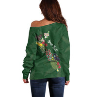 Kia Ora New Zealand Floral Personalized Off Shoulder Sweater Sage Green LT7 - Polynesian Pride