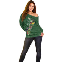 Kia Ora New Zealand Floral Personalized Off Shoulder Sweater Sage Green LT7 - Polynesian Pride