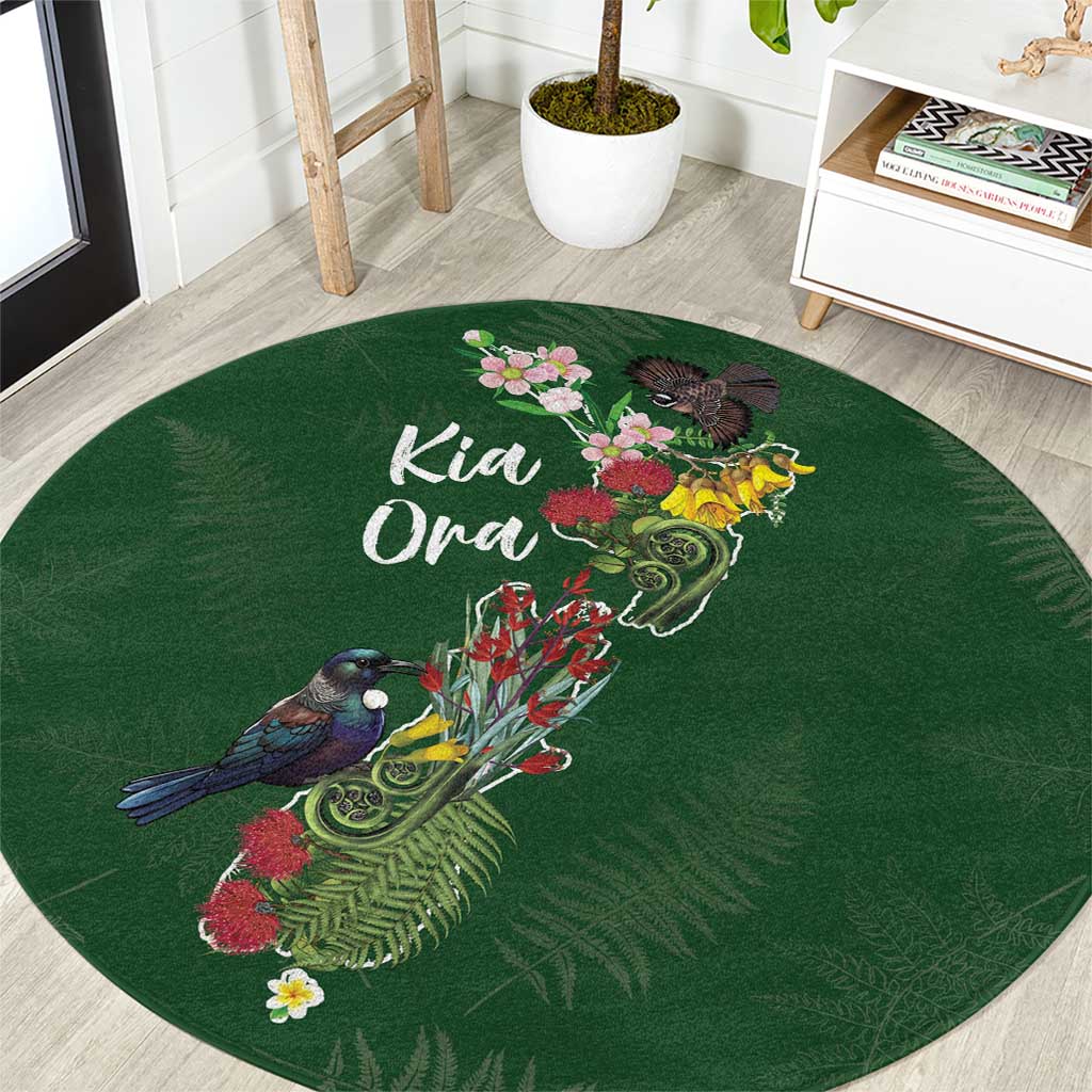 Kia Ora New Zealand Floral Round Carpet Sage Green LT7 Sage Green - Polynesian Pride