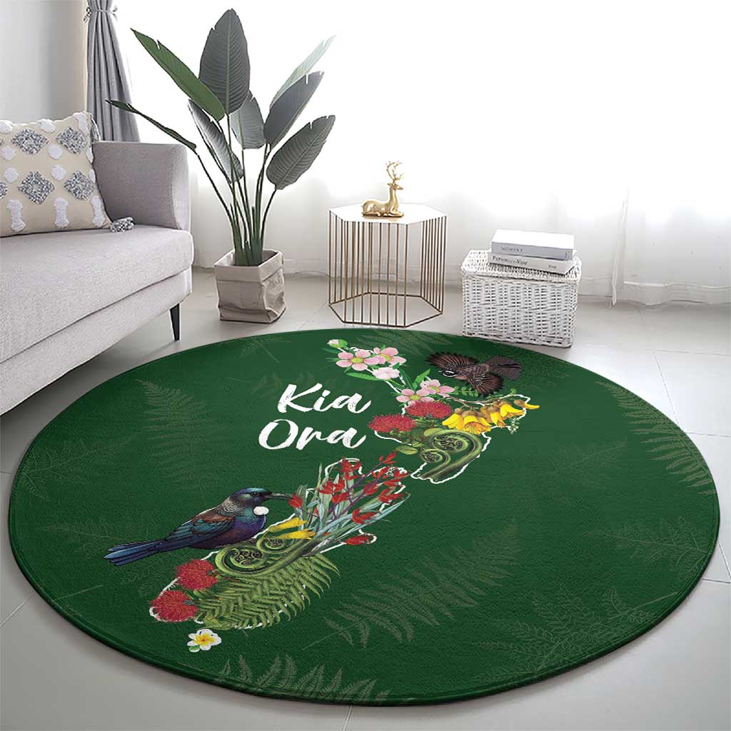 Kia Ora New Zealand Floral Round Carpet Sage Green LT7 - Polynesian Pride