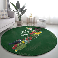 Kia Ora New Zealand Floral Round Carpet Sage Green LT7 - Polynesian Pride