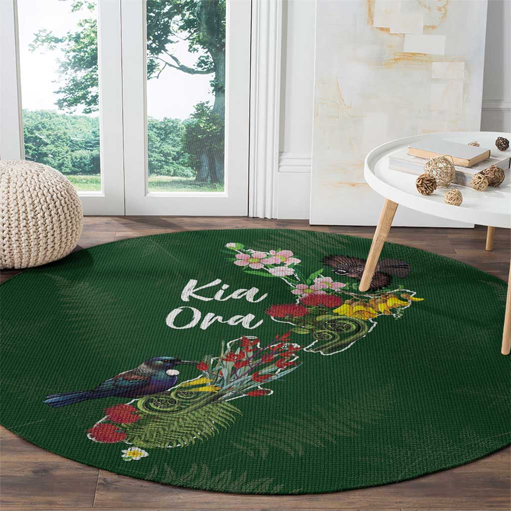 Kia Ora New Zealand Floral Round Carpet Sage Green LT7 - Polynesian Pride