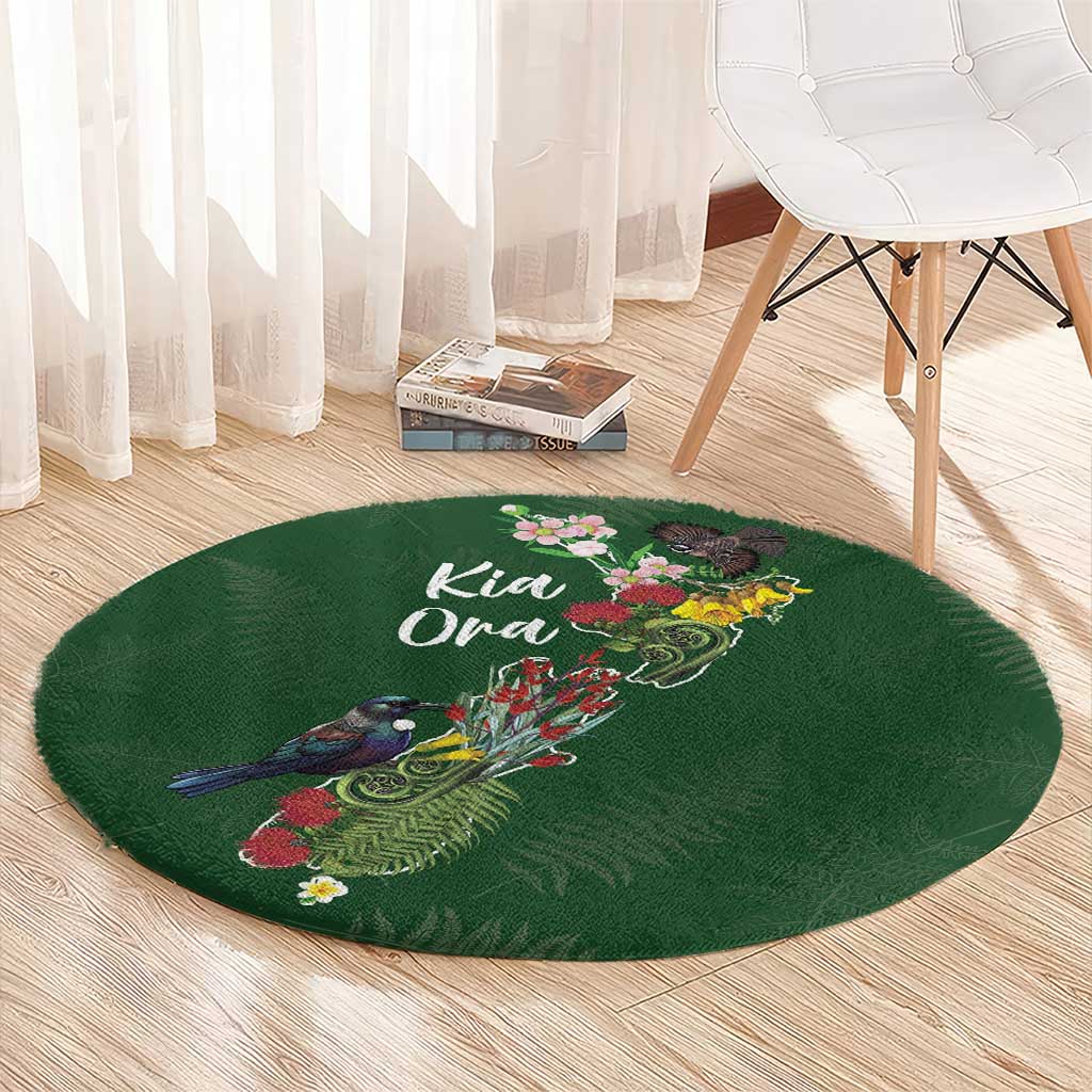 Kia Ora New Zealand Floral Round Carpet Sage Green LT7 - Polynesian Pride