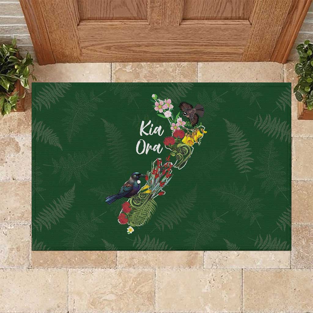 Kia Ora New Zealand Floral Rubber Doormat Sage Green LT7 Sage Green - Polynesian Pride