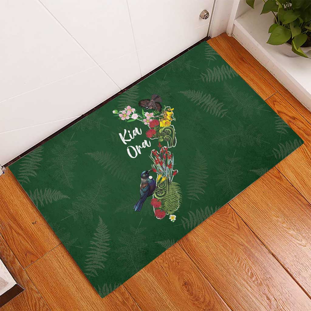 Kia Ora New Zealand Floral Rubber Doormat Sage Green LT7 - Polynesian Pride