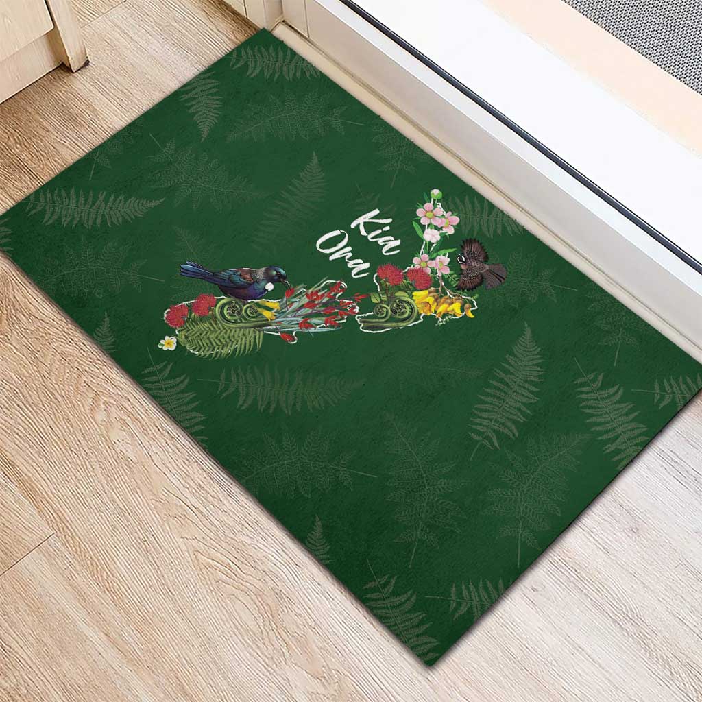Kia Ora New Zealand Floral Rubber Doormat Sage Green LT7 - Polynesian Pride