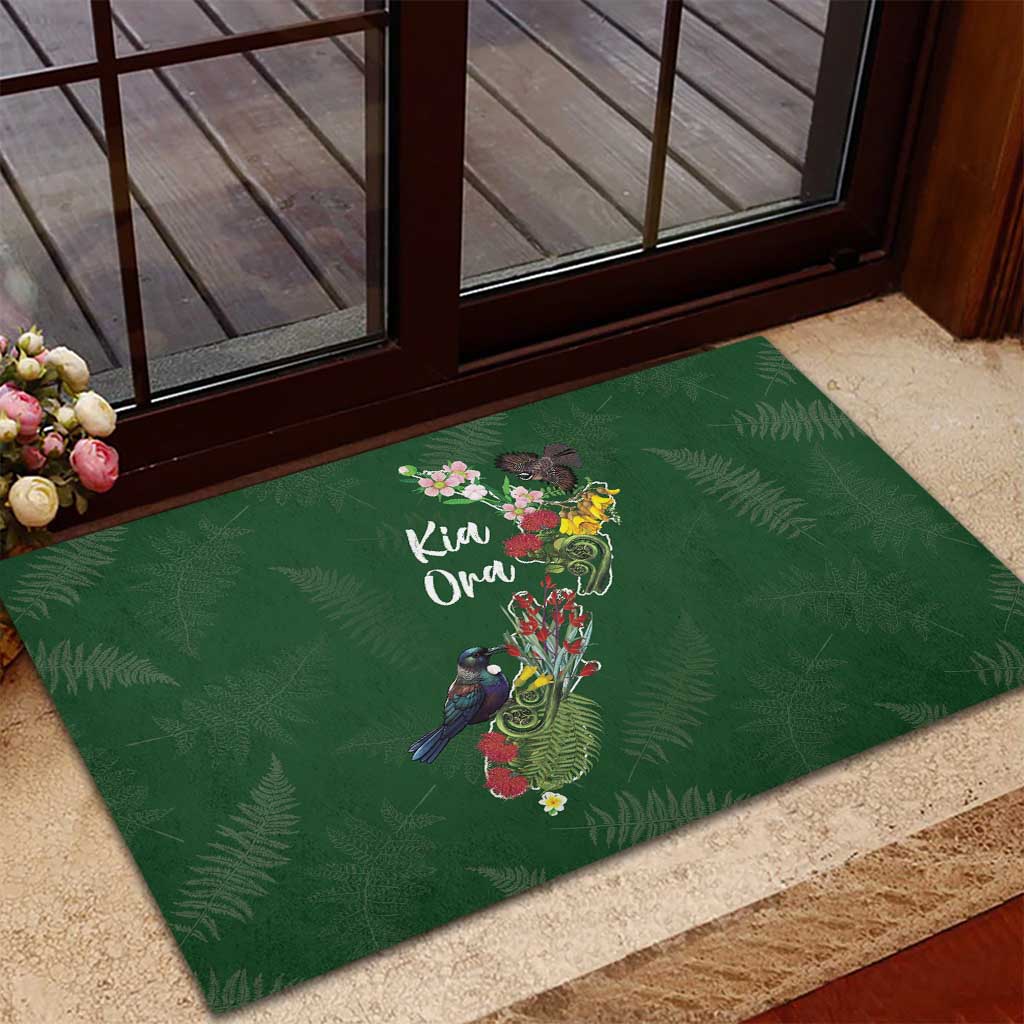 Kia Ora New Zealand Floral Rubber Doormat Sage Green LT7 - Polynesian Pride
