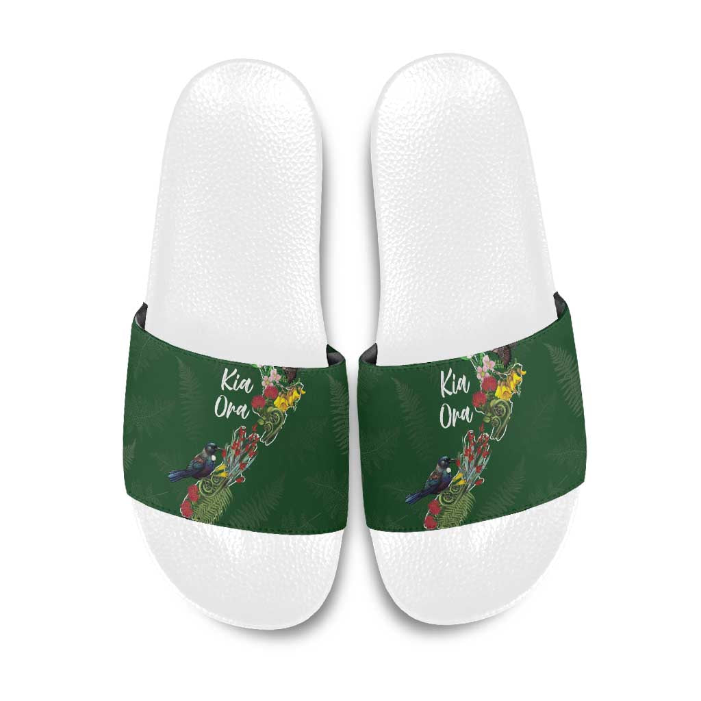 Kia Ora New Zealand Floral Slide Sandals Sage Green LT7 Sage Green - Polynesian Pride