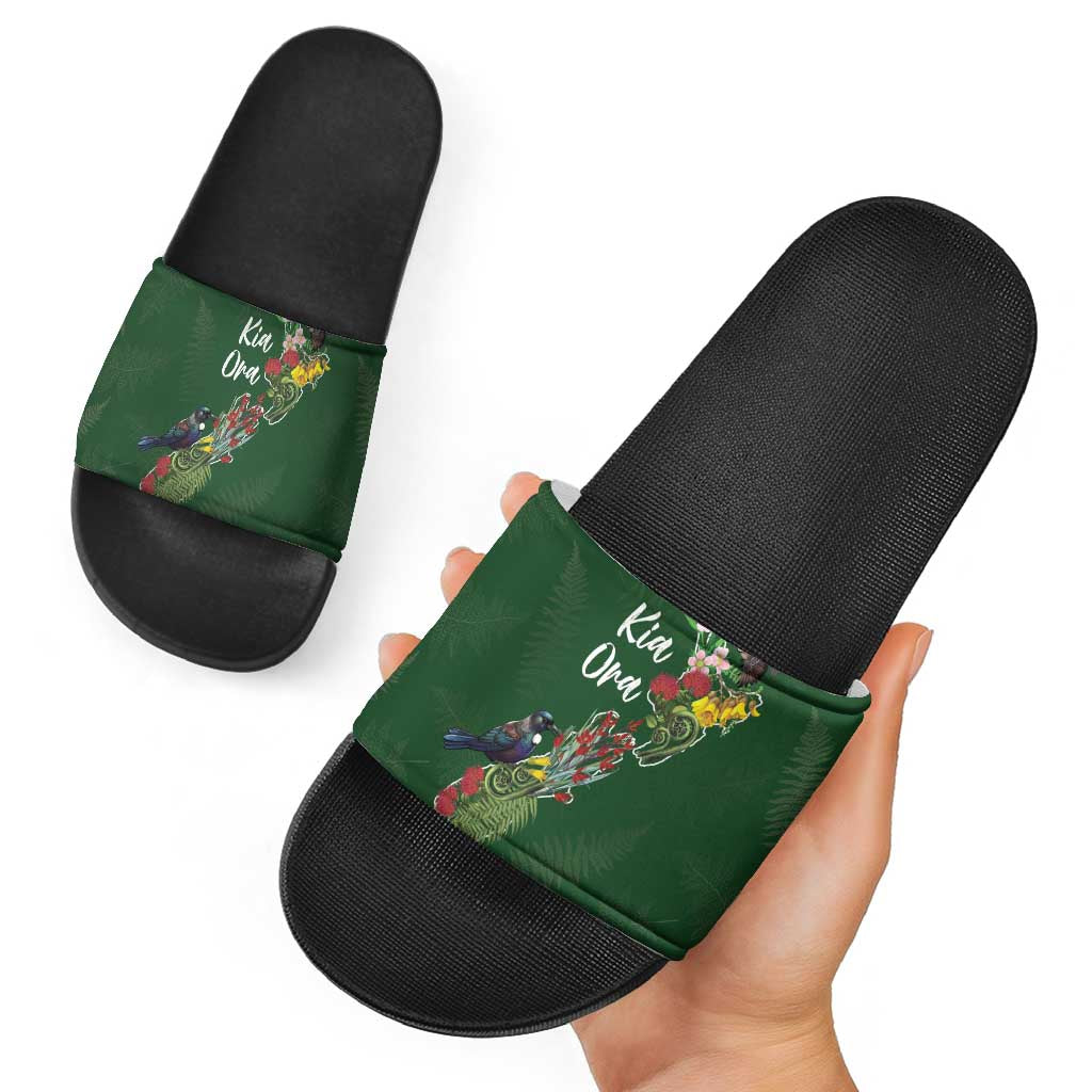 Kia Ora New Zealand Floral Slide Sandals Sage Green LT7 - Polynesian Pride