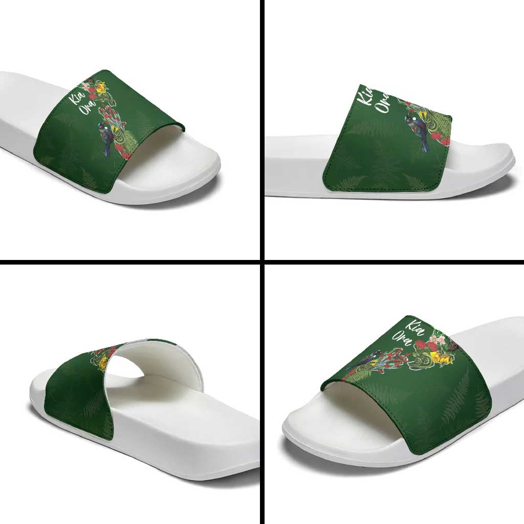 Kia Ora New Zealand Floral Slide Sandals Sage Green LT7 - Polynesian Pride