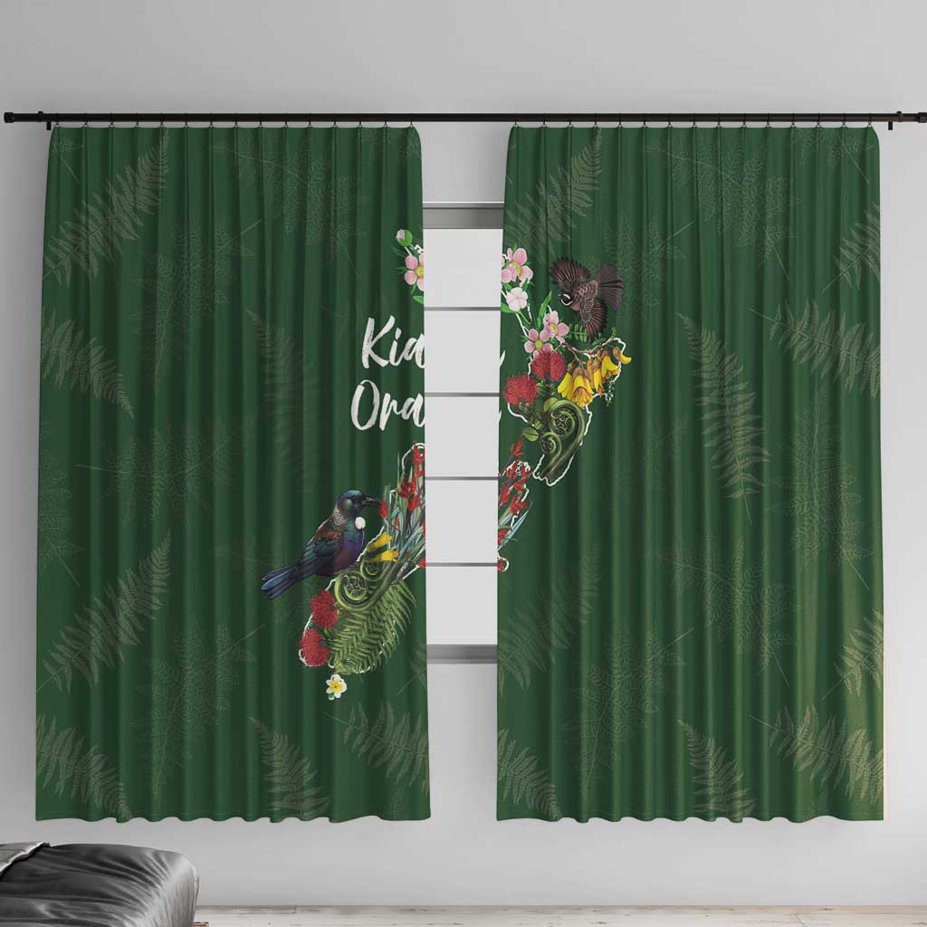 Kia Ora New Zealand Floral Window Curtain Sage Green LT7 With Hooks Sage Green - Polynesian Pride