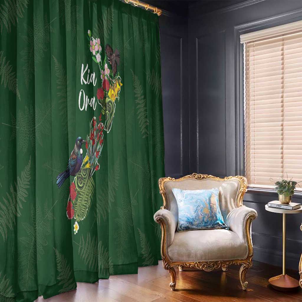 Kia Ora New Zealand Floral Window Curtain Sage Green LT7 - Polynesian Pride