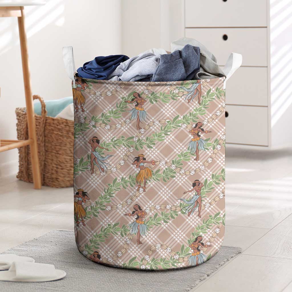 Beige Palaka Hula Girls Seamless Hawaii Aloha Laundry Basket LT7 Beige - Polynesian Pride