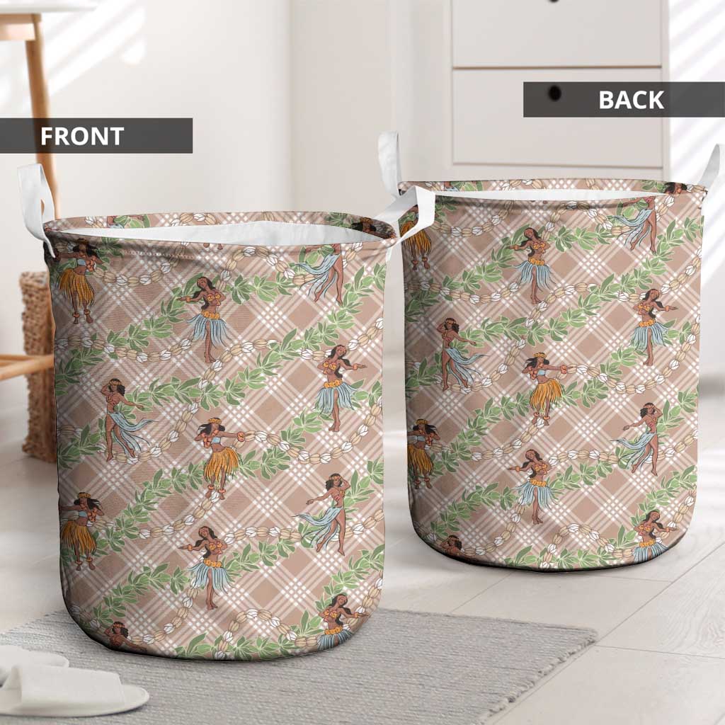 Beige Palaka Hula Girls Seamless Hawaii Aloha Laundry Basket LT7 - Polynesian Pride