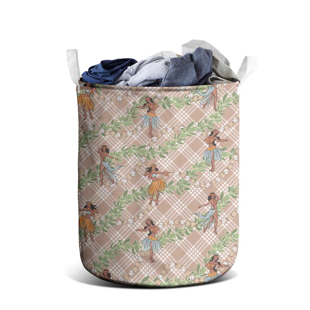 Beige Palaka Hula Girls Seamless Hawaii Aloha Laundry Basket LT7 - Polynesian Pride
