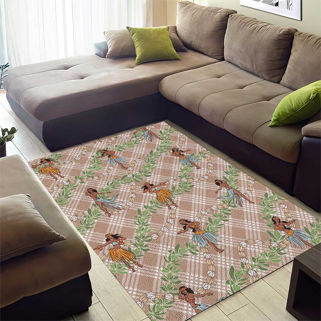 Beige Palaka Hula Girls Seamless Hawaii Aloha Area Rug LT7 - Polynesian Pride