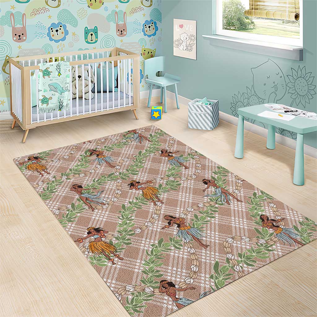 Beige Palaka Hula Girls Seamless Hawaii Aloha Area Rug LT7 - Polynesian Pride