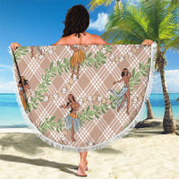 Beige Palaka Hula Girls Seamless Hawaii Aloha Beach Blanket LT7 - Polynesian Pride