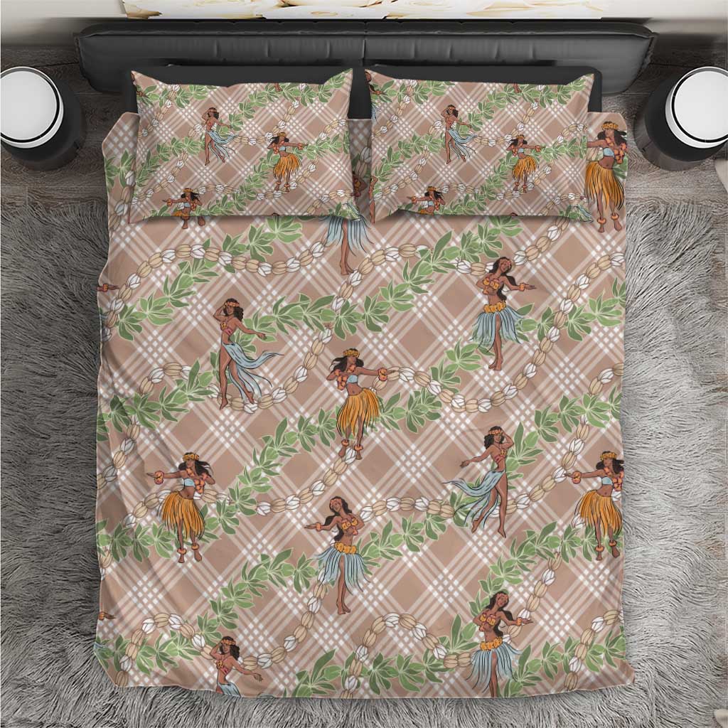 Beige Palaka Hula Girls Seamless Hawaii Aloha Bedding Set LT7 Beige - Polynesian Pride