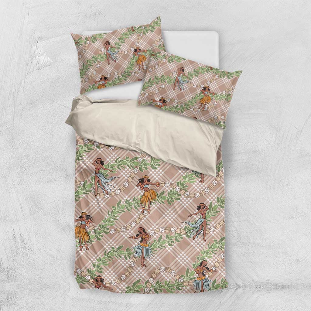 Beige Palaka Hula Girls Seamless Hawaii Aloha Bedding Set LT7 US Twin 172cm x 218cm Beige - Polynesian Pride