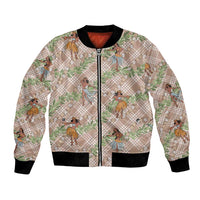 Beige Palaka Hula Girls Seamless Hawaii Aloha Bomber Jacket LT7 Unisex Beige - Polynesian Pride