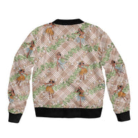 Beige Palaka Hula Girls Seamless Hawaii Aloha Bomber Jacket LT7 - Polynesian Pride