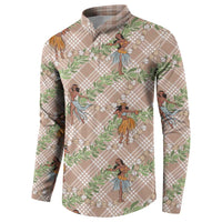 Beige Palaka Hula Girls Seamless Hawaii Aloha Button Sweatshirt LT7 - Polynesian Pride