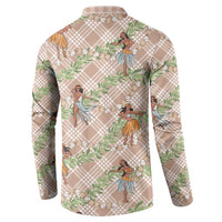 Beige Palaka Hula Girls Seamless Hawaii Aloha Button Sweatshirt LT7 - Polynesian Pride