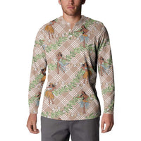 Beige Palaka Hula Girls Seamless Hawaii Aloha Button Sweatshirt LT7 - Polynesian Pride