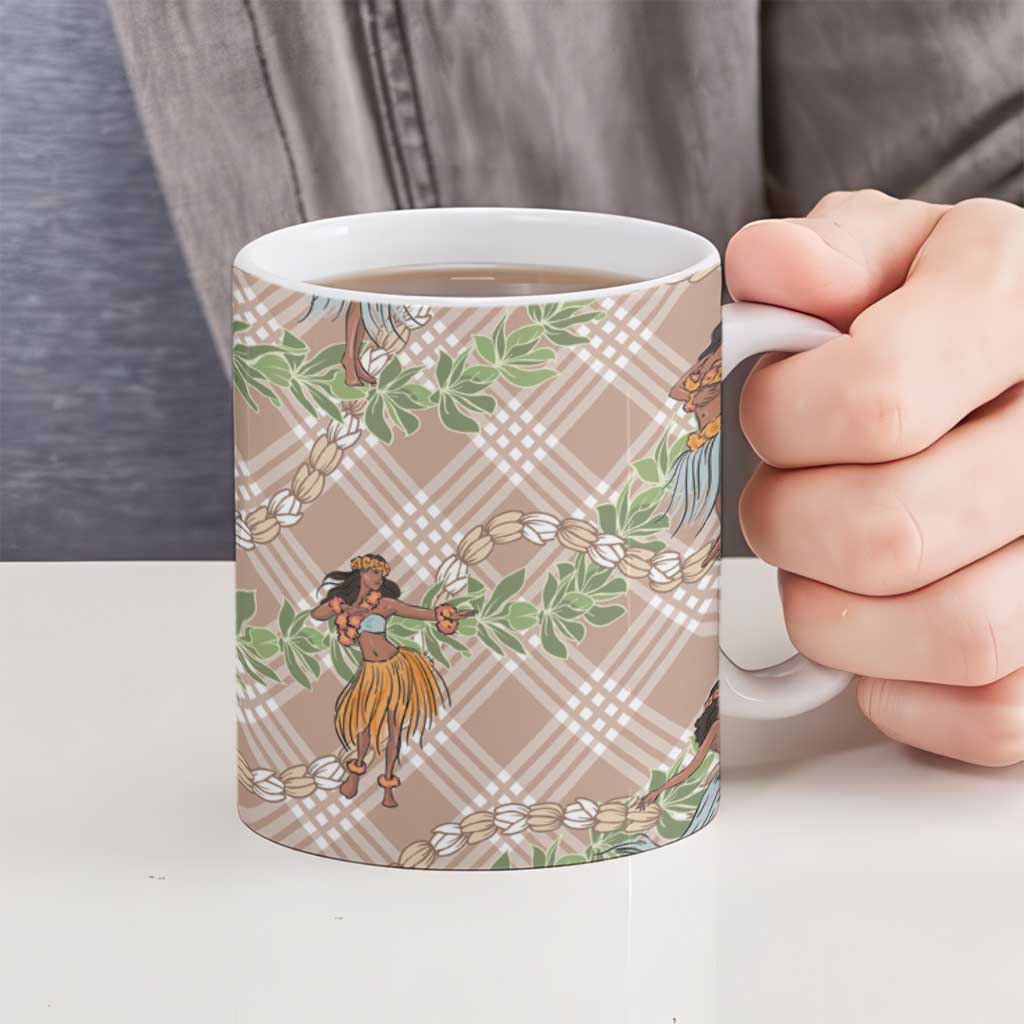 Beige Palaka Hula Girls Seamless Hawaii Aloha Ceramic Mug LT7 - Polynesian Pride