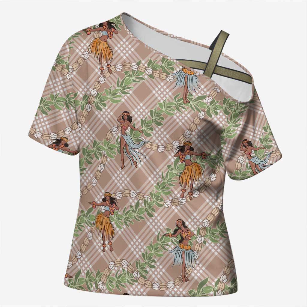Beige Palaka Hula Girls Seamless Hawaii Aloha Cross Shoulder Shirt LT7 Female Beige - Polynesian Pride
