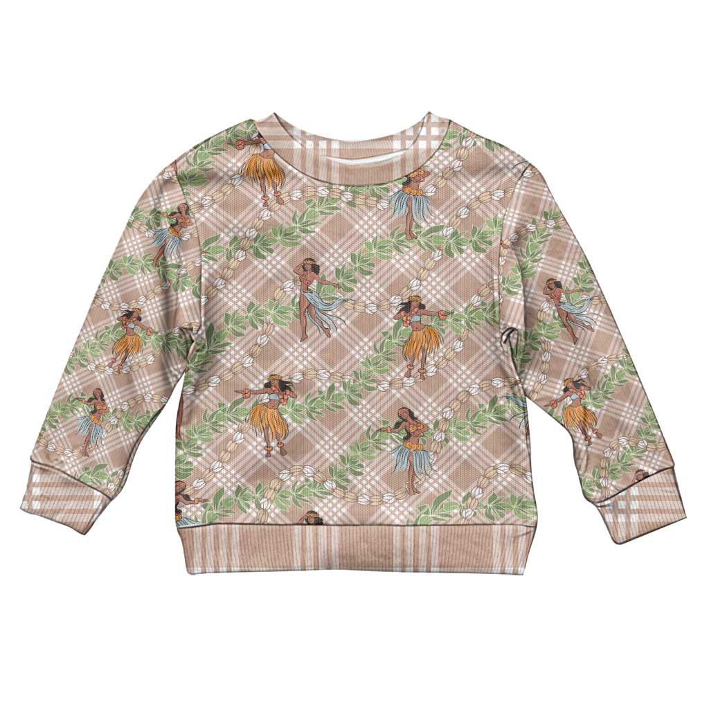 Beige Palaka Hula Girls Seamless Hawaii Aloha Kid Ugly Christmas Sweater LT7 Kid Beige - Polynesian Pride