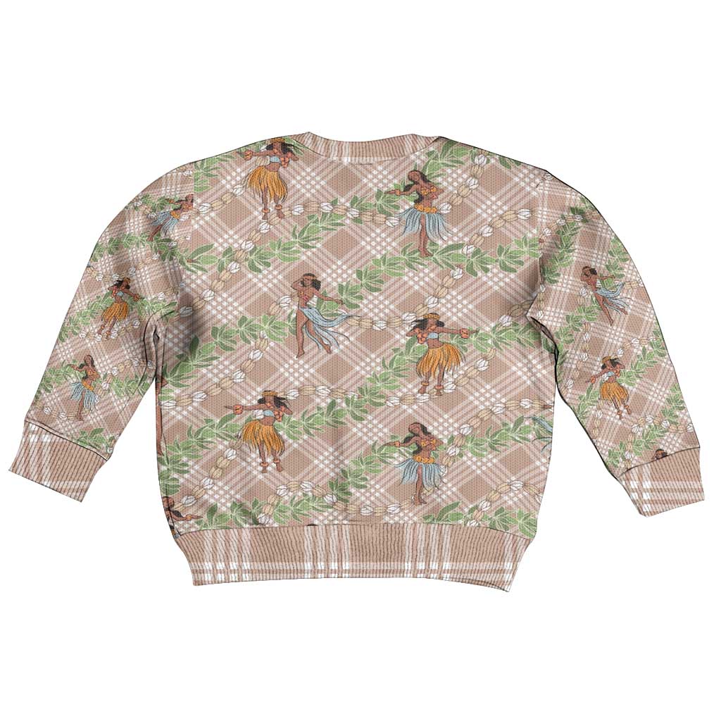 Beige Palaka Hula Girls Seamless Hawaii Aloha Kid Ugly Christmas Sweater LT7 - Polynesian Pride