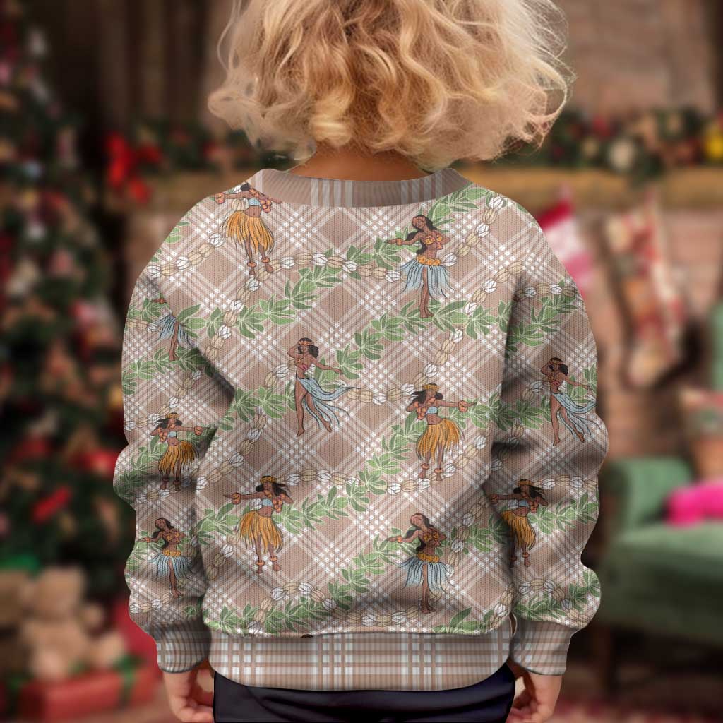 Beige Palaka Hula Girls Seamless Hawaii Aloha Kid Ugly Christmas Sweater LT7 - Polynesian Pride