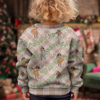 Beige Palaka Hula Girls Seamless Hawaii Aloha Kid Ugly Christmas Sweater LT7 - Polynesian Pride