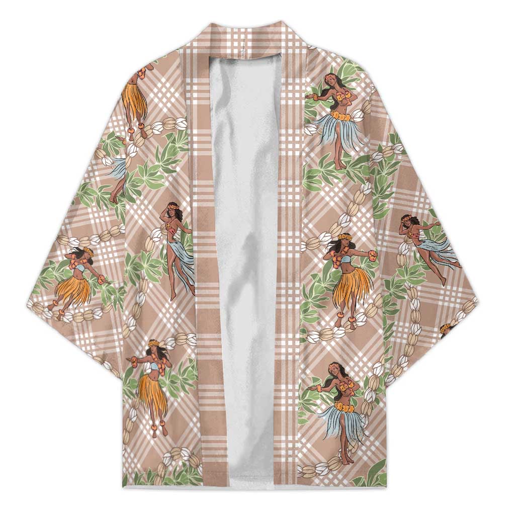 Beige Palaka Hula Girls Seamless Hawaii Aloha Kimono LT7 Unisex Beige - Polynesian Pride