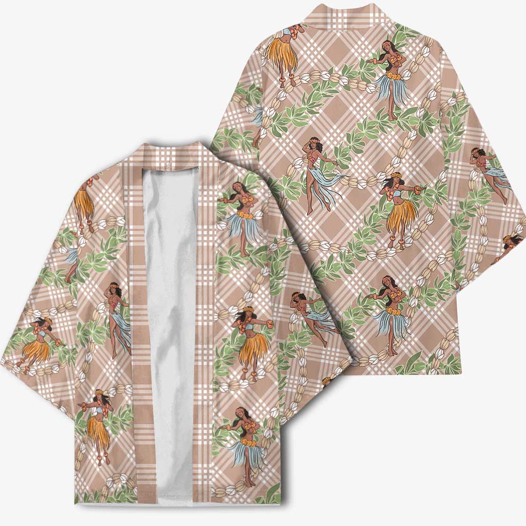 Beige Palaka Hula Girls Seamless Hawaii Aloha Kimono LT7 - Polynesian Pride