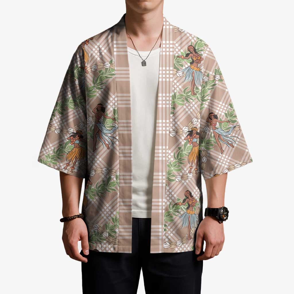 Beige Palaka Hula Girls Seamless Hawaii Aloha Kimono LT7 - Polynesian Pride